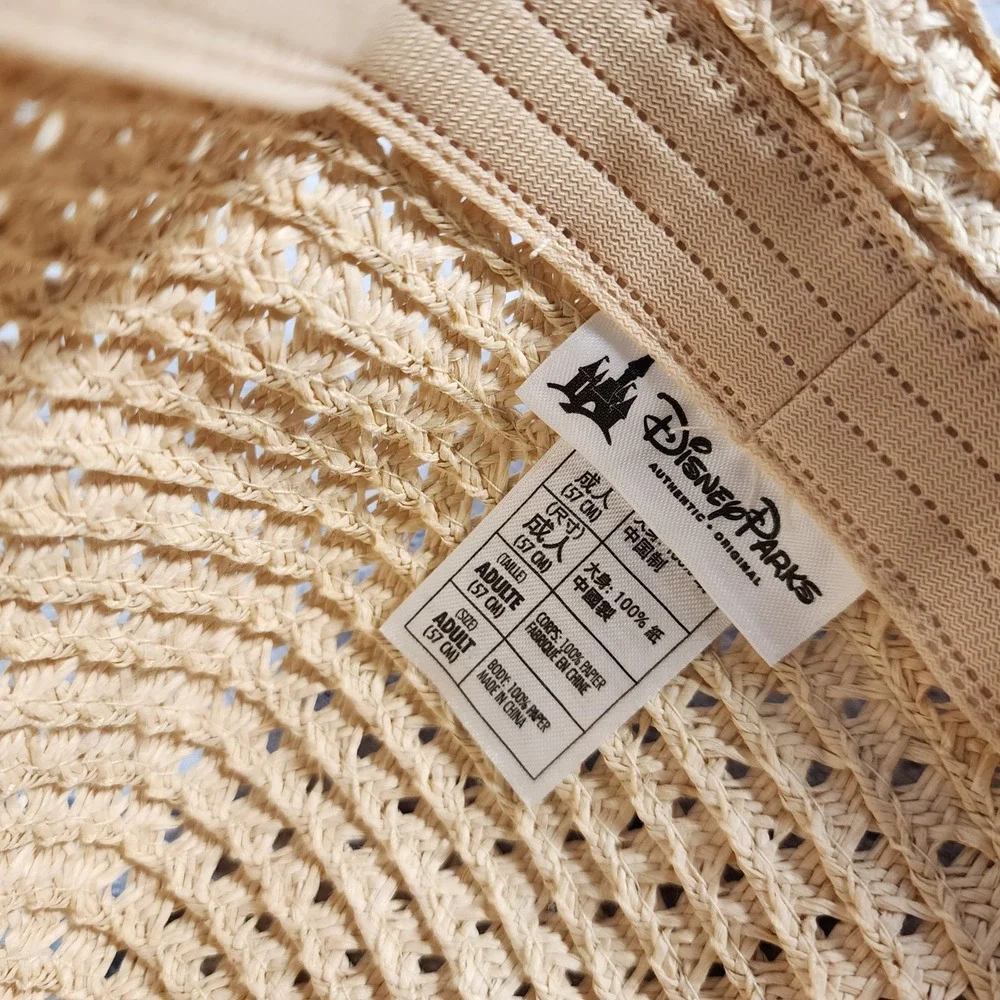 Disney Parks Mickey Mouse Lace Bow Straw Cloche Sun Hat Beige Adult 57cm